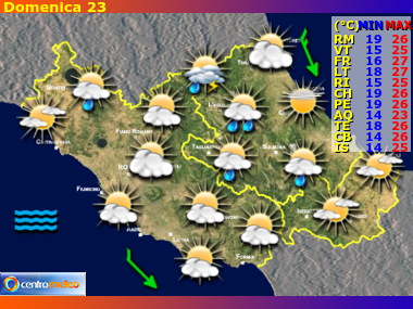 Previsioni giornaliere, riassuntive delle 24 ore, per Lazio, Abruzzo e Molise