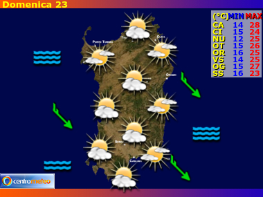 Previsioni giornaliere, riassuntive delle 24 ore, per la Sardegna