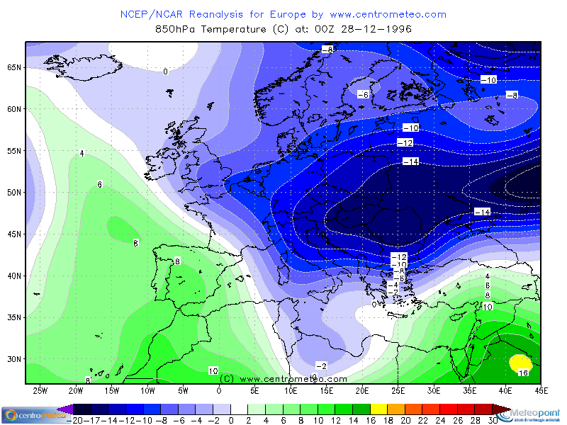 Temperature a 850hPa il 28 Dicembre