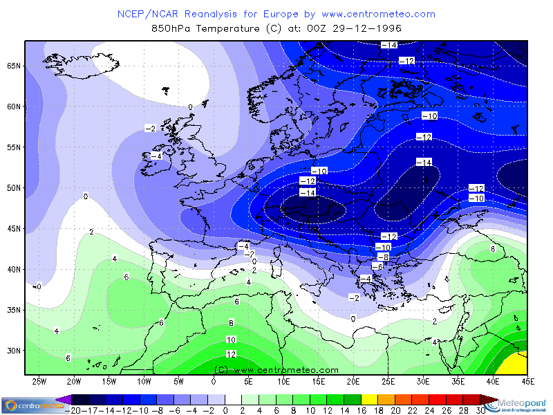 Temperature a 850hPa il 29 Dicembre