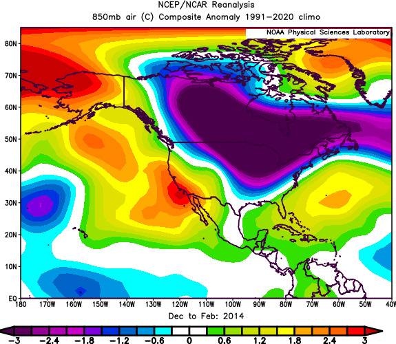 Anomalia di Temperatura negli Stati Uniti Inverno 2013-2014