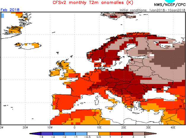 Previsione CFSv2 febbraio 2018