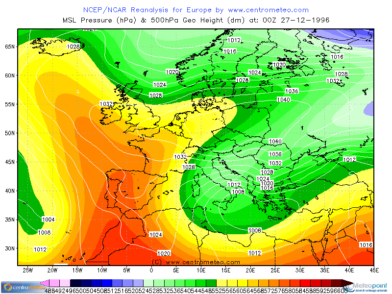 Mappa 500hPa e pressione al suolo 27 Dicembre