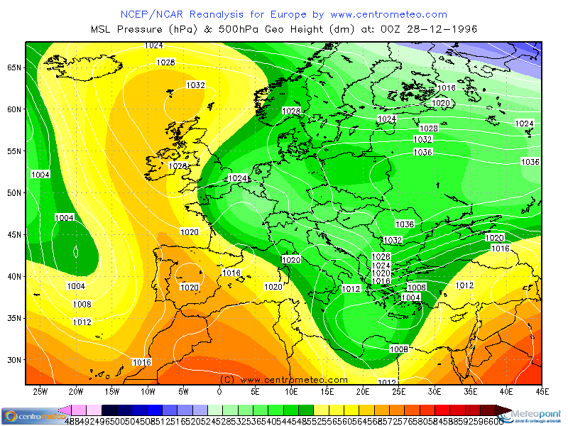 Mappa 500hPa e pressione al suolo 28 Dicembre