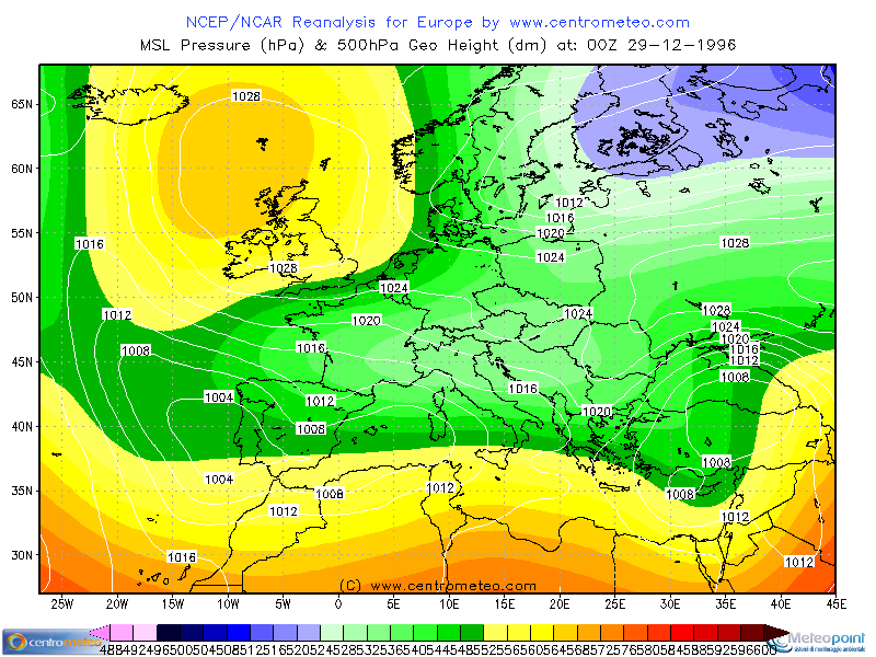 Mappa 500hPa e pressione al suolo 29 Dicembre