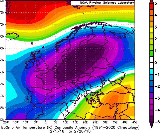Anomalie temperatura febbraio 2018