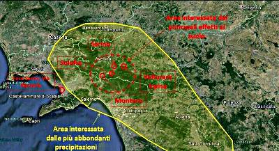 Mappa Campania con le zone interessate dagli eventi atmosferici più importanti