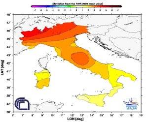 Anomalie termiche molto marcate sul nord italia