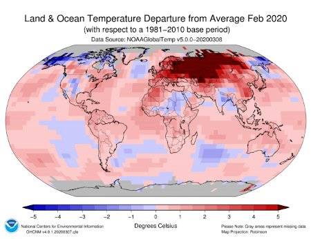 Anomalie Febbraio 2020, mappa globale