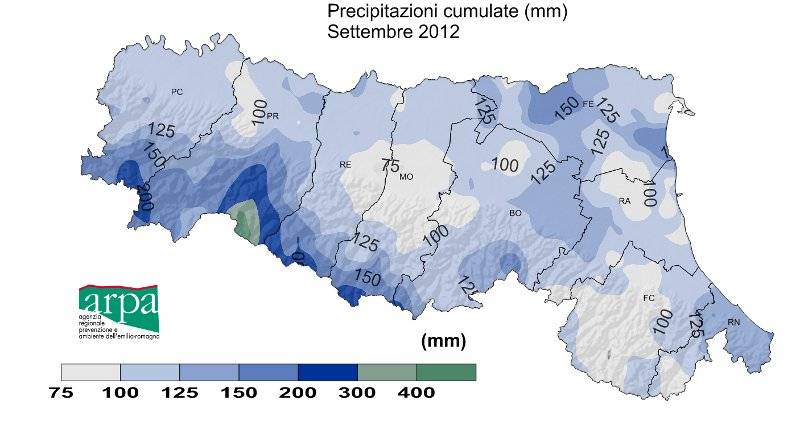 I dati ARPAer sulle precipitazioni di Settembre 2012