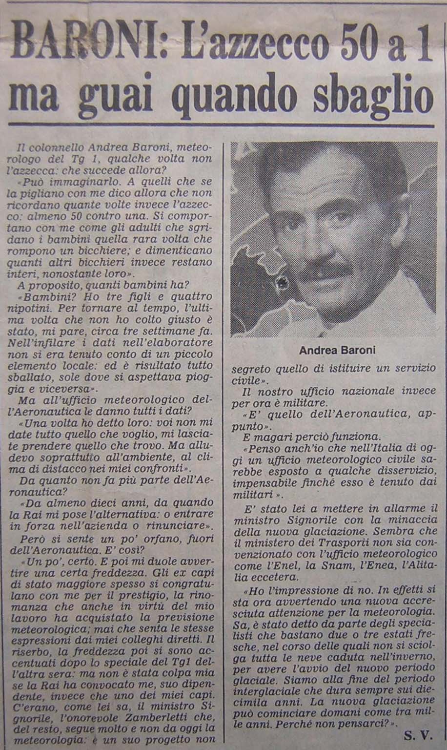 Famoso articolo di Baroni sul Corriere della Sera del Gennaio 1985