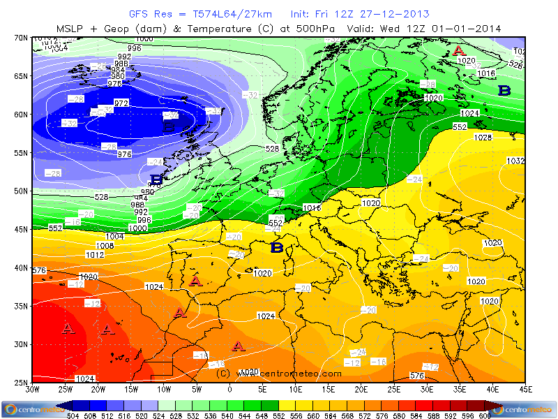 Mappa GFS attesa per Capodanno 2014