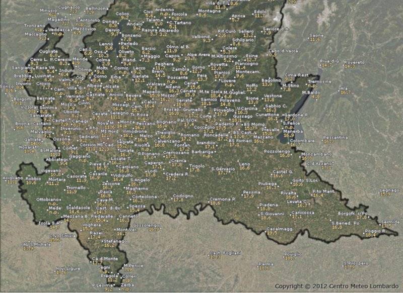 Differenze termiche registrate in Lombardia