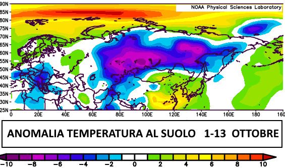 Anomalie temperature 1-13 ottobre