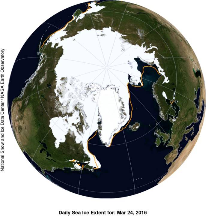 Estensione del ghiaccio artico il 24 Marzo 2016