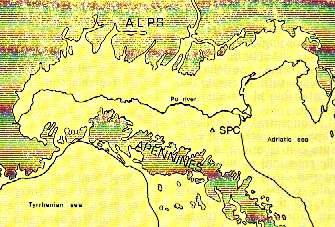 Mappa della Pianura Padana (Nord Italia)