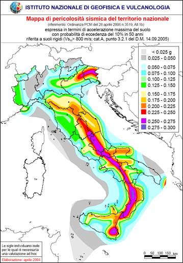 La celeberrima mappa del rischio sismico diffusa dall'INGV