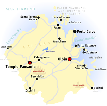 Mappa della provincia di Olbia-Tempio