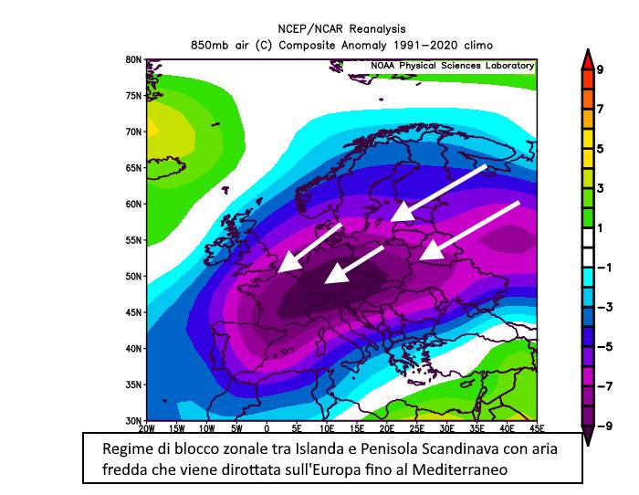 Pattern atmosferico previsto per l'inverno in Europa Settentrionale