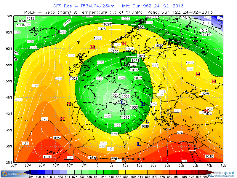 Temperatura e geopotenziali s 500hpa