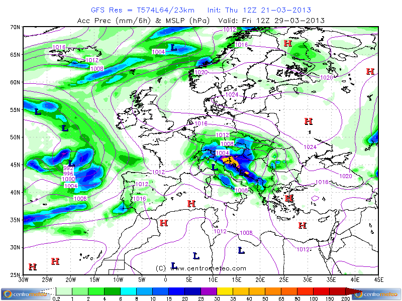 Piogge e pressione Venerdì 29 Marzo 2013