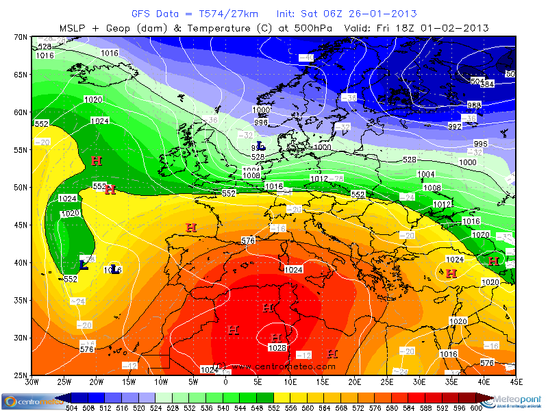 Temperatura e geopotenziali s 500hpa