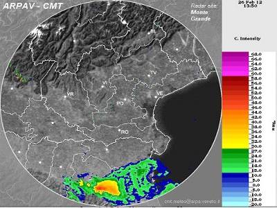 Multicella ripreso dal Radar Teolo (ArpaVeneto)