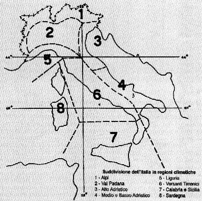 Le otto zone climatiche d'Italia secondo Rosini