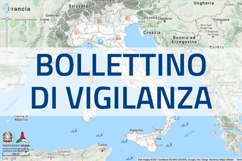 Mappa allerte Meteo Protezione Civile - Bollettino Vigilanza