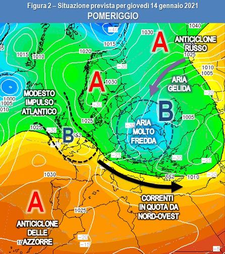 Sinottica prevista per il 14 Gennaio 2021 pomeriggio