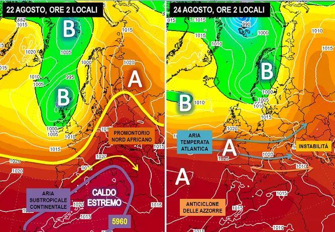 La dinamica atmosferica attesa tra il 22 e il 24 Agosto 2020