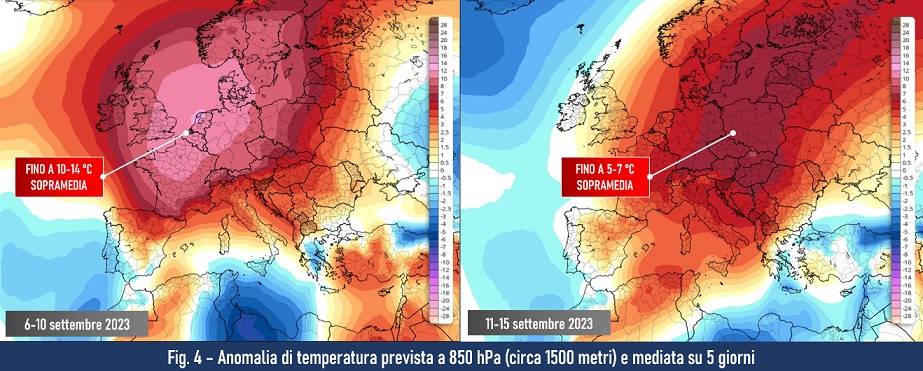 Anomalie di temperatura primi 15 giorni di settembre 2023