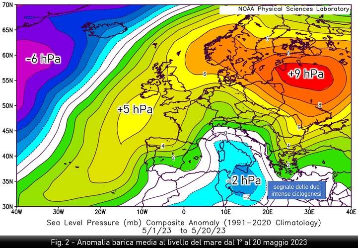 Anomalia barica nel periodo 1-20 maggio 2023