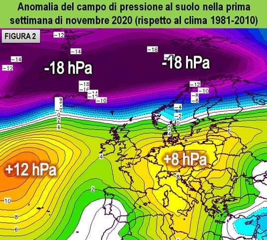 Anomalia pressione al suolo prima settimana Novembre 2020