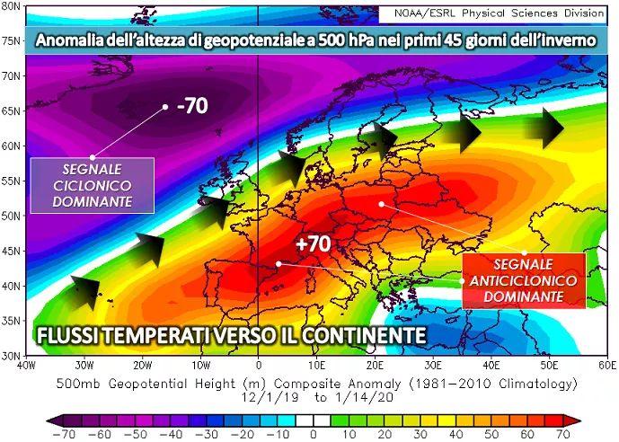 Anomalia a 500hPa nei primi 45 giorni inverno 2020