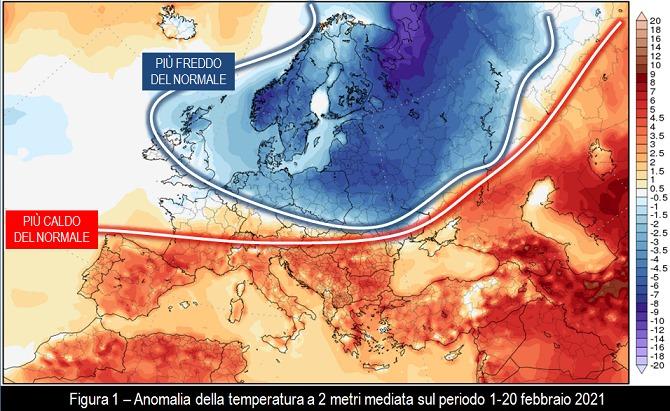 Anomalia della temperatura 1-20 febbraio 2021