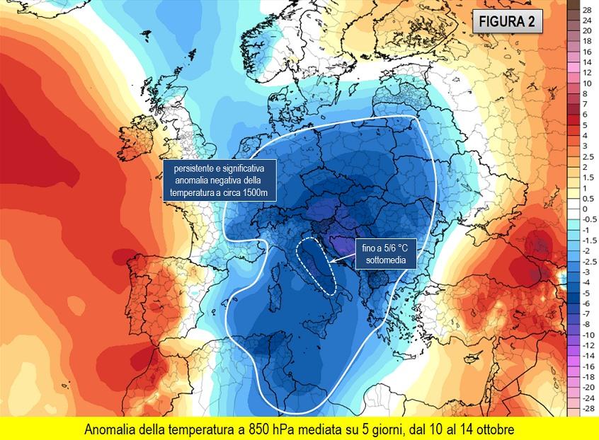 Anomalia della temperatura 10-14 Ottobre 2021