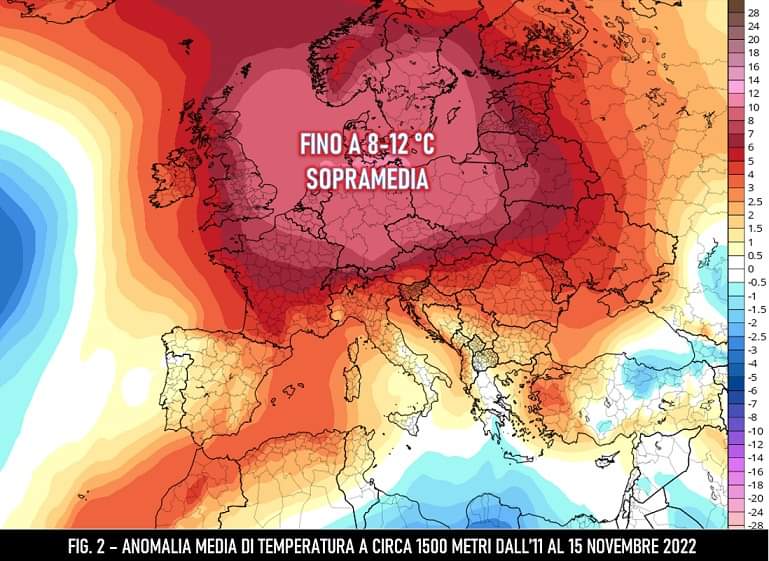 Anomalia della temperatura 11-15 novembre 2022