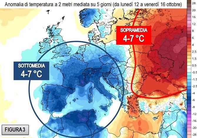 Anomalia temperature a 2m 12 ottobre 2020