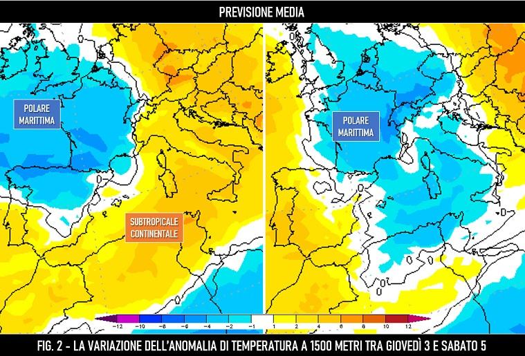 Anomalia della temperatura 3-5 Ottobre 2022