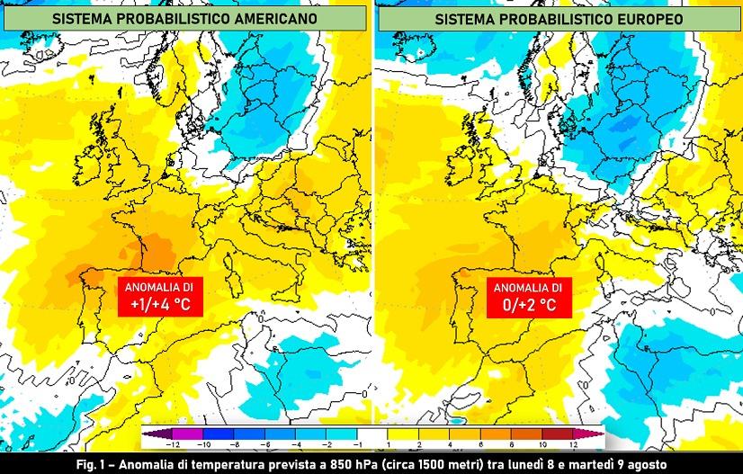 Anomalia della temperatura tra l'8 e il 9 Agosto