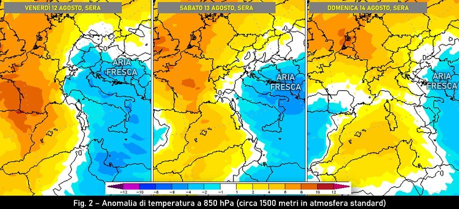 Anomalia della temperatura a 850hPa