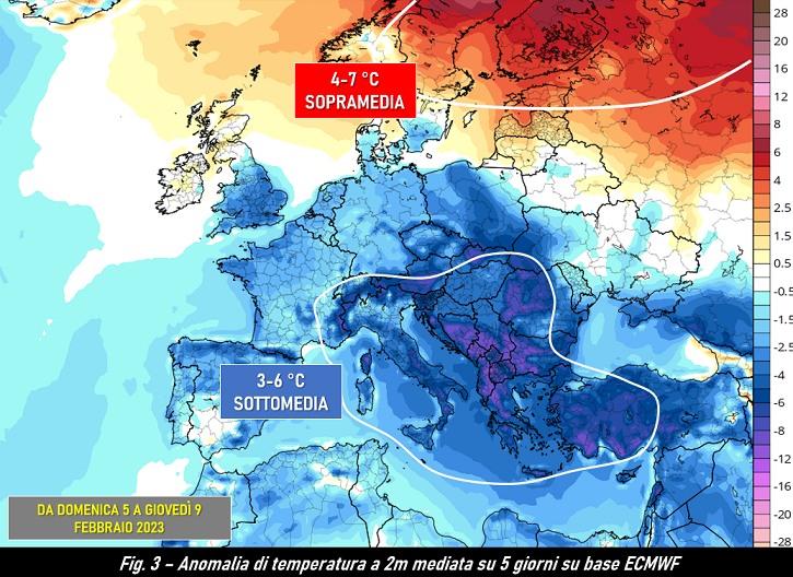 Anomalia temperatura prevista dal modello ecmwf