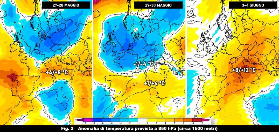 Anomalia della temperatura fine Maggio primi Giugno 2022