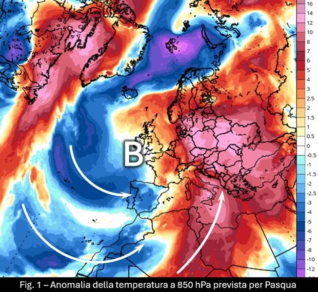 Anomalia temperatura attesa ad oggi per Pasqua 2024