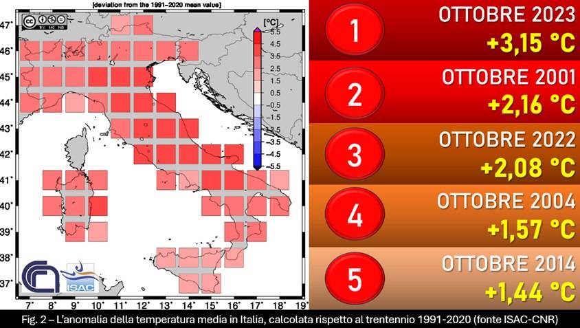 Anomalia temperature ottobre 2023