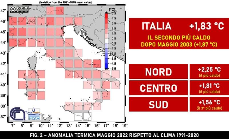 Anomalia della temperatura Maggio 2022