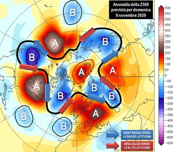 Anomalia z500 prevista per domenica 8 Novembre 2020