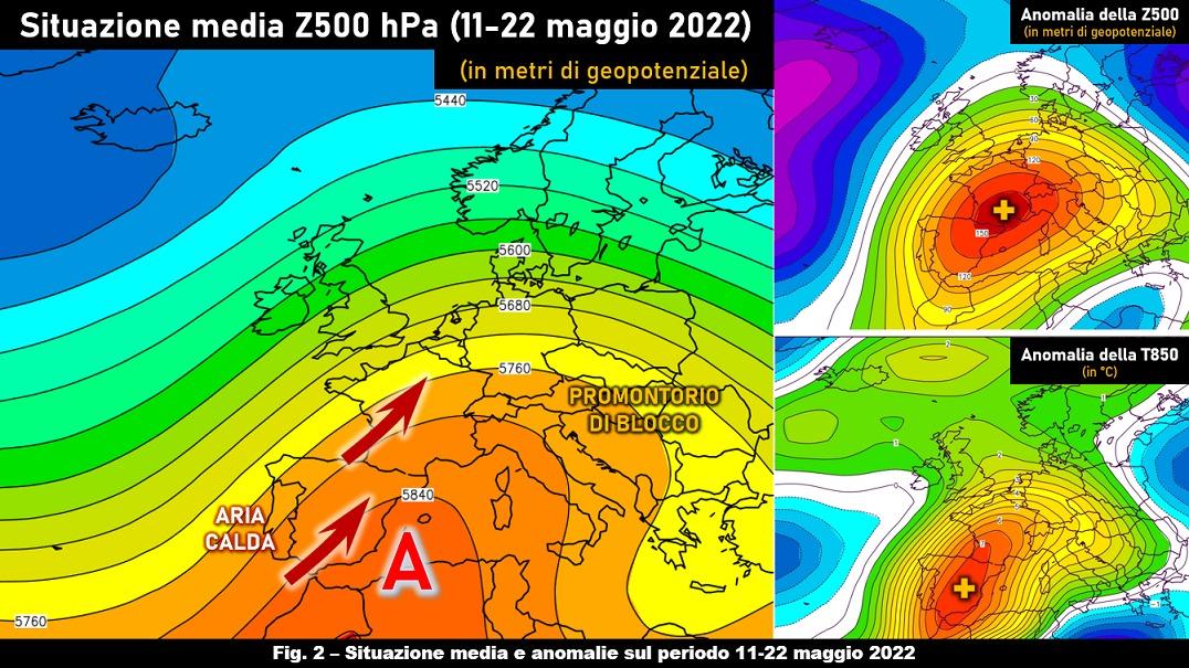 Anomalie geopotenziali e temperature 11-22 Maggio