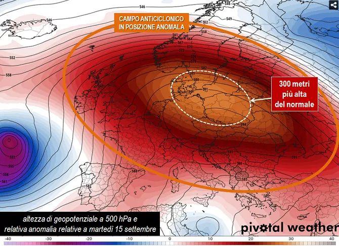 Anomalie geopotenziale 15 Settembre 2020